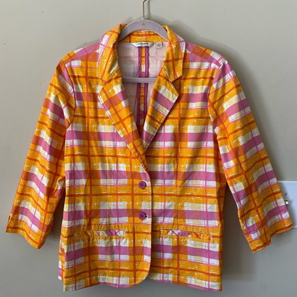 Liz Claiborne Jackets & Blazers - Liz Claiborne Yellow and Pink Plaid Blazer M